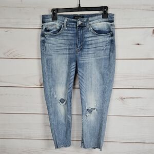 Judy Blue Distressed Skinny Fit Capri Cropped Jeans Raw Hem - Size 7/28
